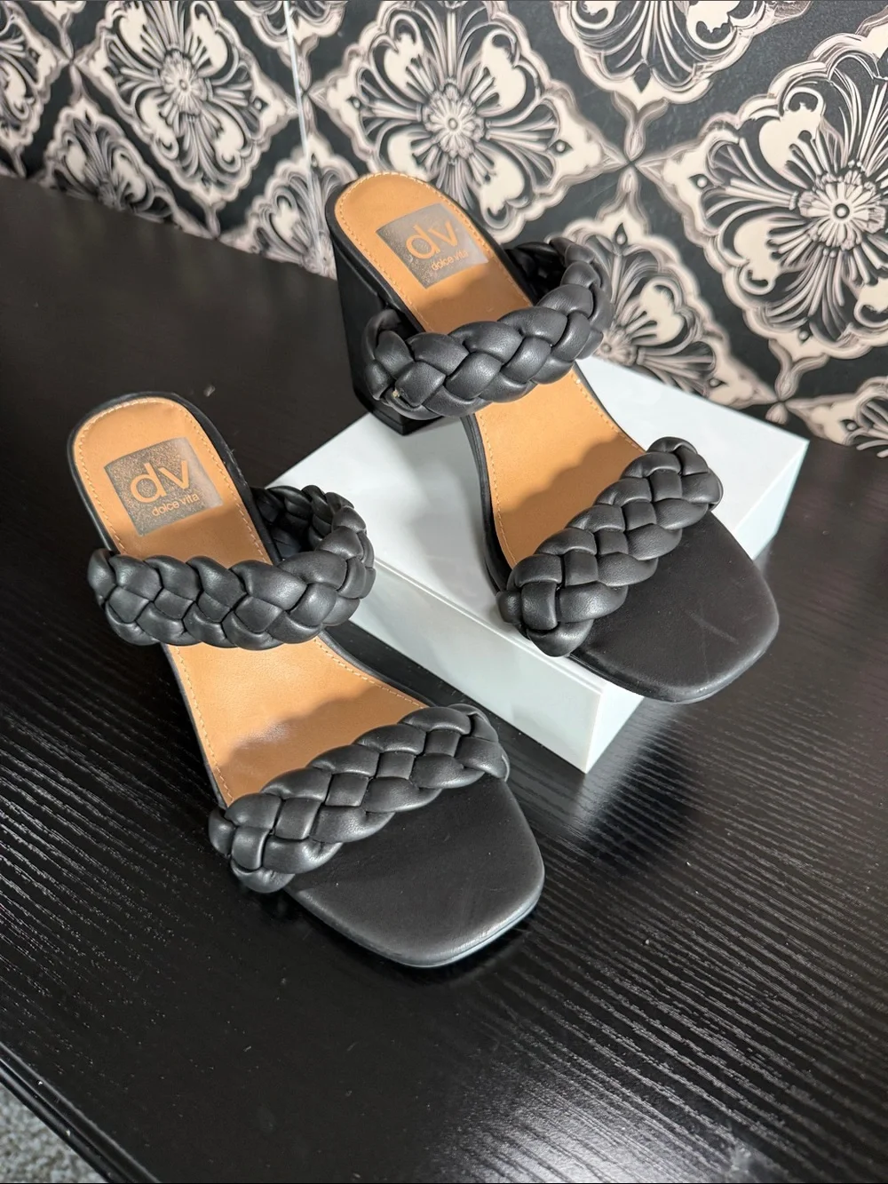 DV by Dolce Vita Black Braided Wedge Slide Heels